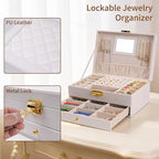coobest Jewelry Box, 2 Layer Jewelry Organizer with Velvet Earring Organizer, Jewelry Holder Organizer Travel, White Jewelry 
