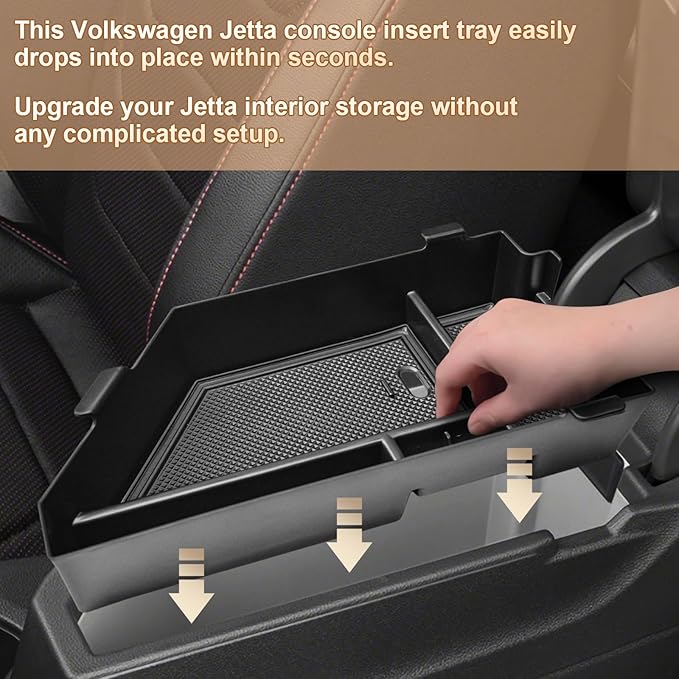 TACOBRO Armrest Storage Box Insert Organizer for Volkswagen Jetta 2020-2025 2026 S, Sport, SE, SEL, GLI Autobahn & 40th Anniversary Edition, Jetta Center Console Tray –Interior Storage Solution