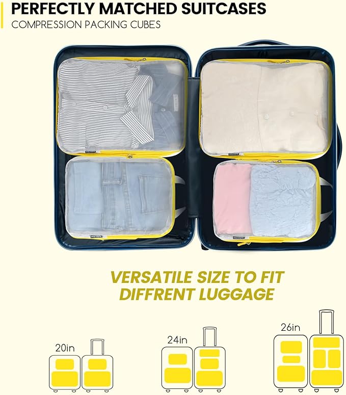 PFEYRPK Lightweight Compression Packing Cubes for Suitcases, Compressible Expandable Travel Packing Organizer with Clear Toil