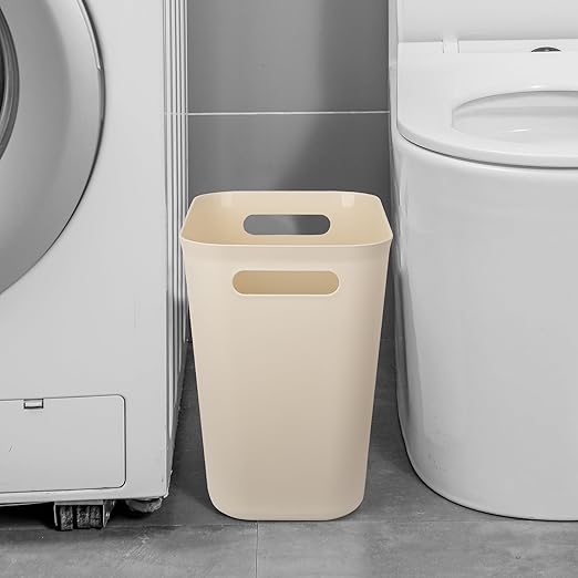 UUJOLY Plastic Small Trash Can Wastebasket, Garbage Container Basket for Bathrooms, Laundry Room, Kitchens, Offices, Kids Rooms, Dorms, 3.5 Gallon, Beige