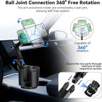 Magnetic Car Cup Holder Phone Holder, 2-in-1 Cup Holder Extender for Car, Universal Magsafe Cupholder Car Mount, Long Arm and 360 ° Rotation, Secure Fit for Car or SUV