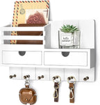 Rebee Vision Decorative Key Holder Wall Mount for Home Decor - Mail Holder with 2 Drawer Organizer and 6 Key Hooks - Home Org