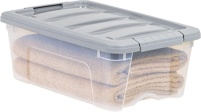Amazon Basics Plastic Storage Containers with Secure Latching Lids, Stackable Organization Bins for Organizing, Clear/Grey, 1