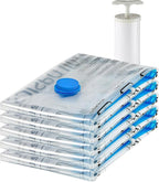 Amazon Basics Vacuum Storage Bags, Compression Space Saving for Clothes and Linens, Reusable with Hand Pump, Large, Clear, 5-