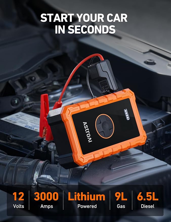 AstroAI S8 Air Jump Starter with Air Compressor, 3000A Peak Car Battery Jump Starter Portable (9.0 Gas/6.5L Diesel) with