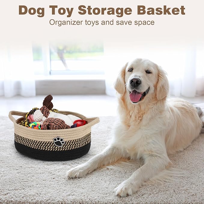 Optish Dog Toy Easter Basket, Toy Box and Bin for Dog Cat Storage, 13.5" X 11" X 5" Small Woven Rope Basket for Baby Storage,