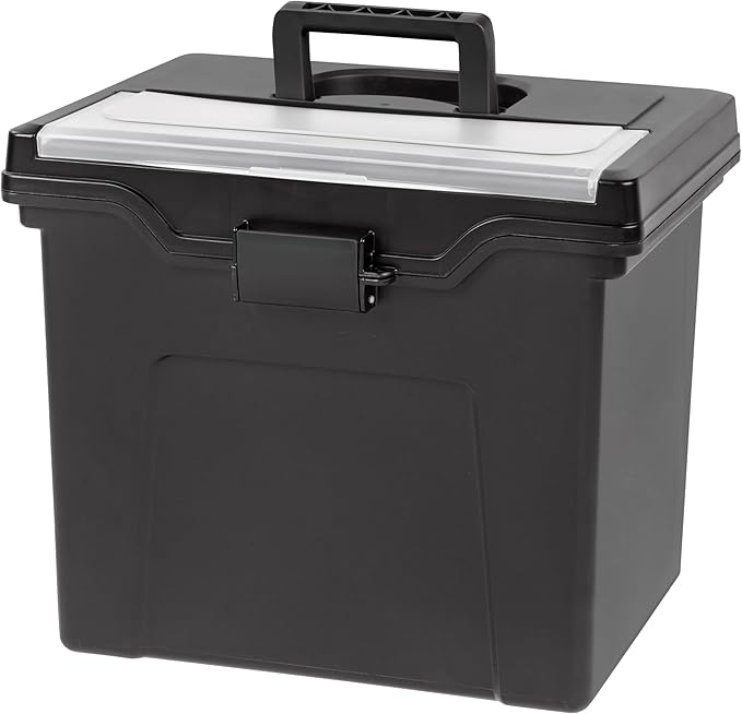 IRIS USA File Box with Lid File Organizer for Letter File w/Organizer-Lid, Plastic Mobile Filing Organizer, Water Resistant D