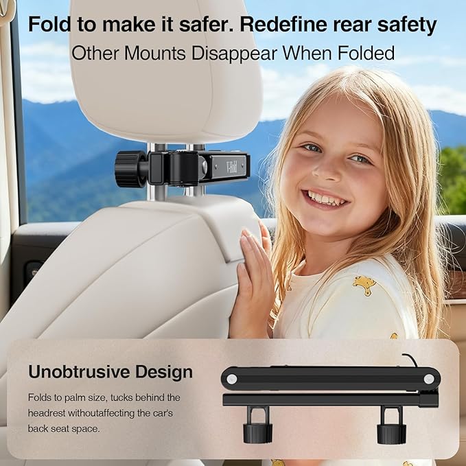 Foldable Tablet Car Holder for Backseat, Adjustable Car Headrest Tablet Holder, Road Trip Essentials for Kids. Back Seat iPad Mount for 4.7-11" Devices