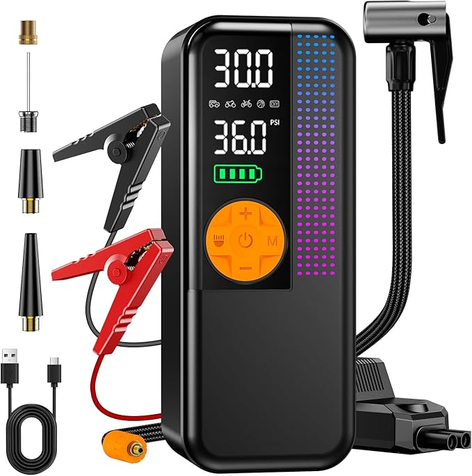 Jump Starter with Air Compressor,5500A Portable Car Battery Booster(All Gas & 10L Diesel) with 150PSI Cordless Auto Tire