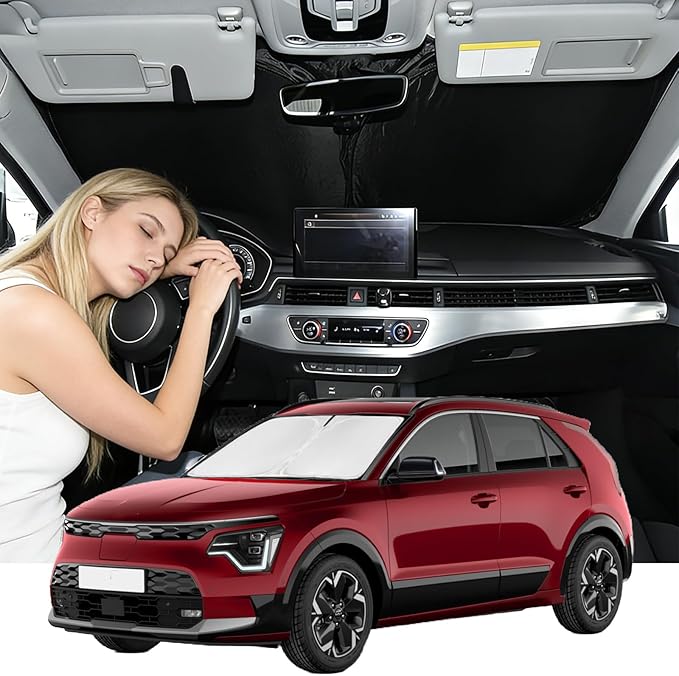 Windshield Sunshade for Kia NIRO 2017-2022 Sun Shade Car Windshield Accessories Upgrade 4 Layers Blocks UV Rays Custom Fit EV9 240T Car Window Shades Front Windshield Keep Cool Foldable