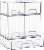 Sorbus Stackable Acrylic Storage Drawers – 2 Small + 2 Tall + 1 Wide – 5 Pack Clear Plastic Organizer Bins for Baby Bottles, 