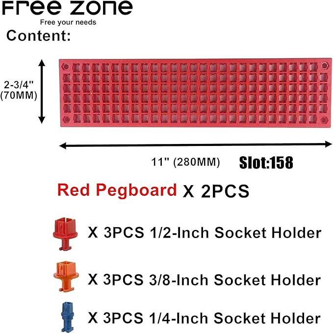 FREE ZONE Bit Organizer Set (Red) – 158-Hole Bit Storage – 1/4" Hex Bits & Drive Bits Adapter Storage – Toolbox Storage (Tool