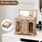 Miratino Jewelry Box for Women Girls, Rustic Wooden Jewelry Organizer Box with Mirror, 5 Layer Jewelry Storage Case Display f