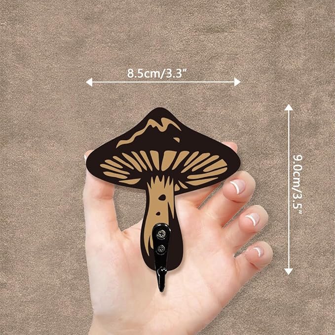 AHANDMAKER 2 Sets Wooden Mushroom Wall Hooks Key Holder, Wall Mounted Mushroom Decor Hanger for Room Keys Home Decor