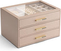 VLANDO 3 Layer Jewelry Box for Women, Mothers Day Gifts for Women, Glass Lid Jewelry Organizer with 3 Drawers for Necklaces R