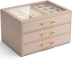 VLANDO 3 Layer Jewelry Box for Women, Mothers Day Gifts for Women, Glass Lid Jewelry Organizer with 3 Drawers for Necklaces R