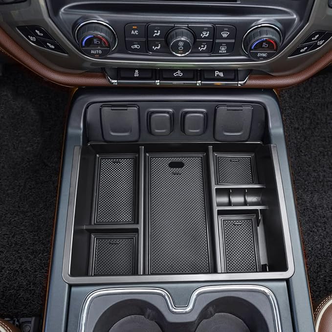 EDBETOS Center Console Organizer Tray Compatible with 2014-2018 Chevy Silverado/GMC Sierra 1500 Accessories 2015-2019 Silverado/Sierra 2500HD/3500HD Compartment Storage,Full Console w/Bucket Seat ONLY