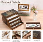 CLUQMEIK 5 Layer Large Wooden Jewelry Box with Acrylic Lid and Wooden Drawers, Stackable Jewelry Organizers and Storage Box f