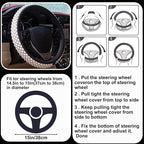 Leather Bling Steering Wheel Cover Women Rhinestone White Soft Comfortable Glitter Sparkly Universal 15 inch Steering Wheel C
