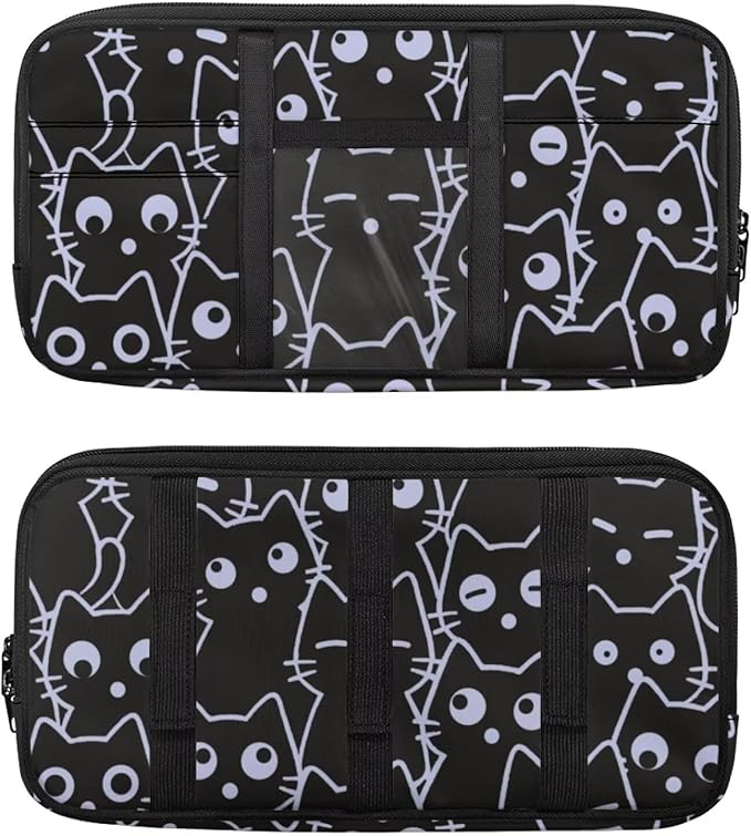 Black Cat Sun Visor Organizer for Trucks,Car SUV Storage Pouch Holder with Multi-Pocket Zipper Document Holder for Insurance, Pen, Chapstick