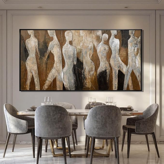 CHUDANHAO White and Brown Wall Art Graffiti Home Wall Decor Abstract Wall Pictures 24"x48" Decorations for Bedroom Dining Roo