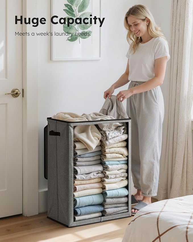 SOLEDI Laundry Hamper with Lid 130L Large & Tall Collapsible Laundry Basket, Clothes Hamper with Bag Removable Easy to Carry,