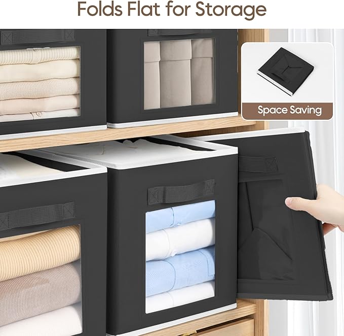 Homsorout Foldable Storage Cubes - Cubby Storage Organizer with Window, Decorative Baskets for Organizing, Fabric Bins for Cl