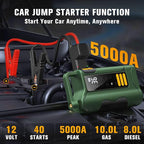 Jump Starter with Air Compressor,5000A Car Battery Jumper Starter, 16000mAh Battery Jumper Starter Portable for 10L