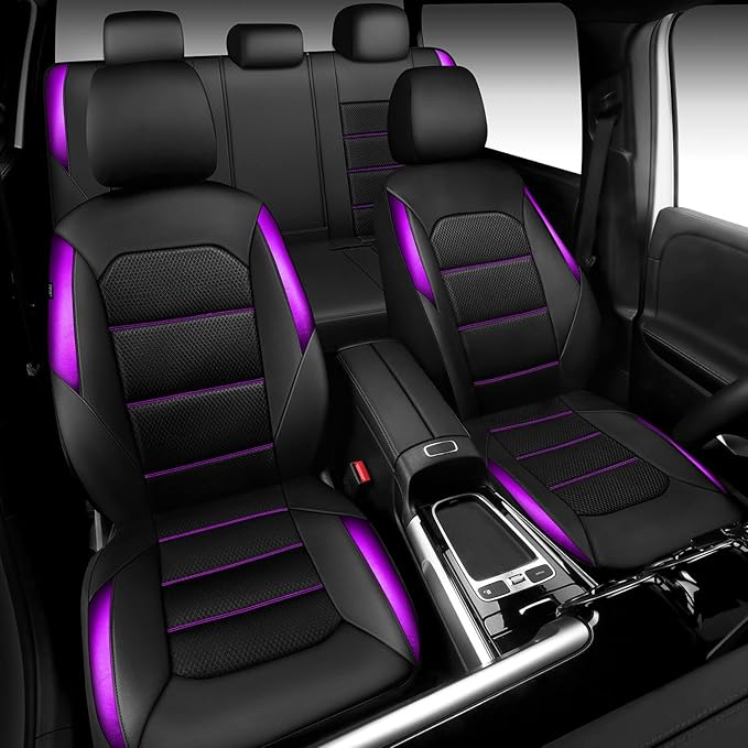 CAR PASS Memory 3D Foam Car Seat Covers Full Set,Breathable Mesh Thick Seat Covers for Car,Purple Metal Film Leather Seat Cov