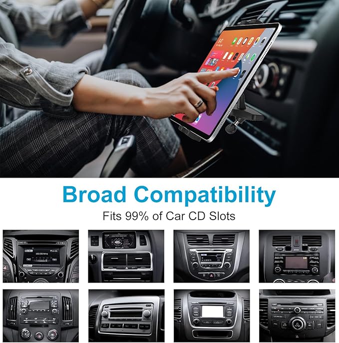 GDZN CD Slot Tablet Holder for Car, [Protect the CD Slot] Ultra Sturdy CD Player Tablet Mount, 360° Adjustable Clip for iPad Pro 12.9 11 Air Mini, Galaxy Z Fold Series, Tabs, iPhone, More 4-13" Device