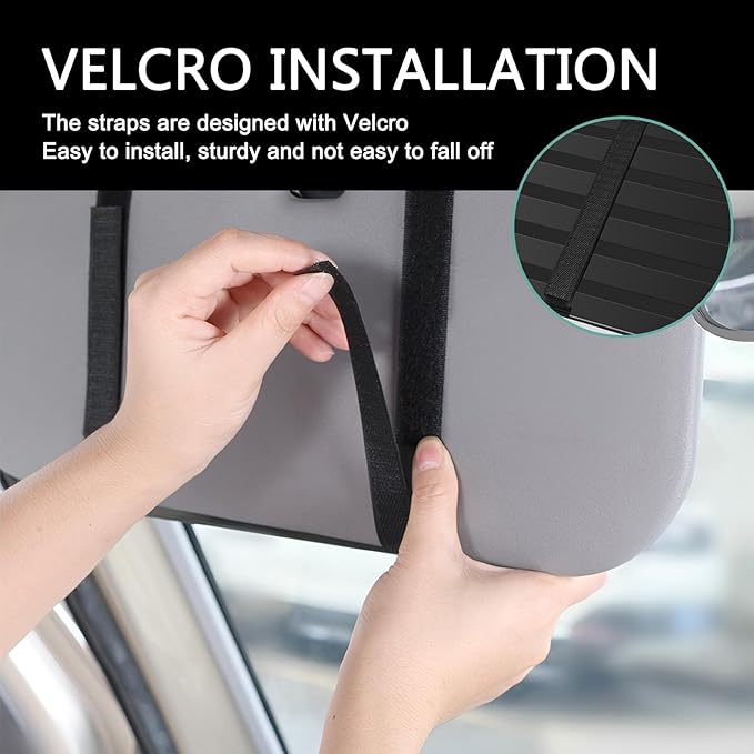 MLY Car Sun Visor Organizer, Leather Sunglasses Note Pen Card Holder with Multi-Pocket Net Zipper Storage Bag, Scratch-Resistant Car Sun Visor Organizer for Truck, Cars Interior Accessories (Black)