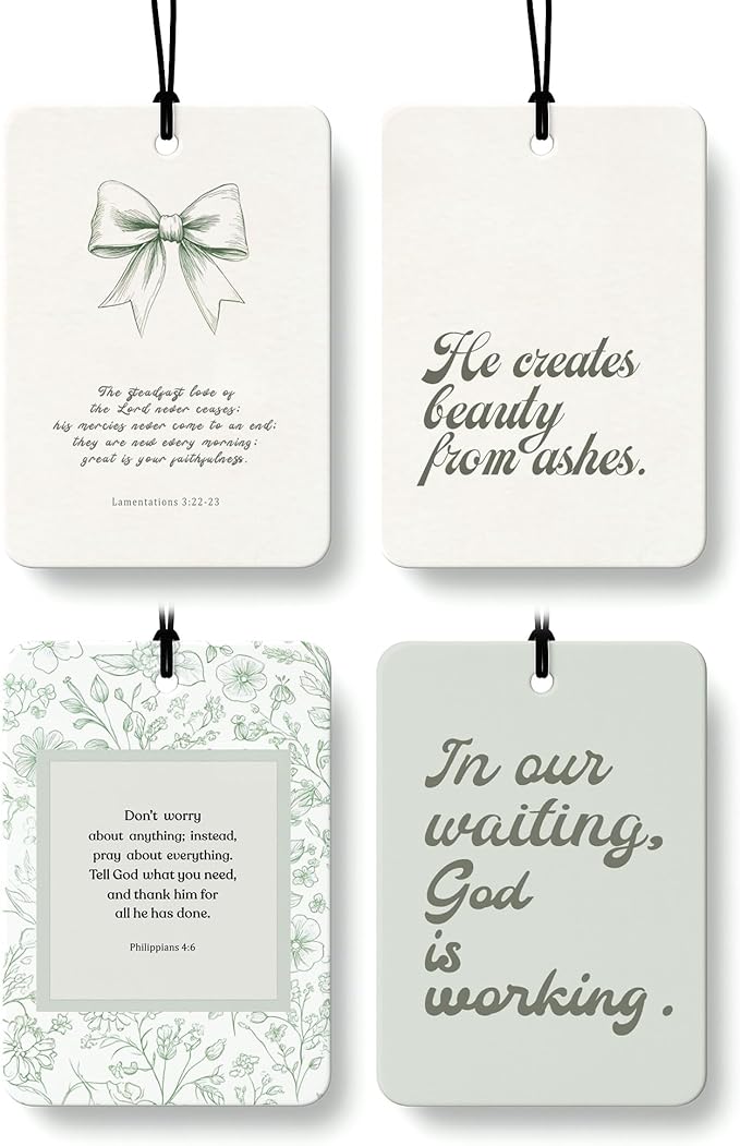 Green Christian Car Air Freshener 4 Pcs, Coquette Bow Floral Religious Hanging Air Freshener for Cars Closet Drawer Books, Cu