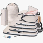 CherryNow Compression Packing Cubes, 7 Set Packing Cubes for Travel Women, Travel Essentials for Backpack, Beige