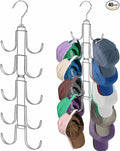 Hat Organizer for Closet, Collapsible Caps Rack with 10 Rotatable Large Hooks, Holds Up to 40 Baseball Caps, Metal Space Savi