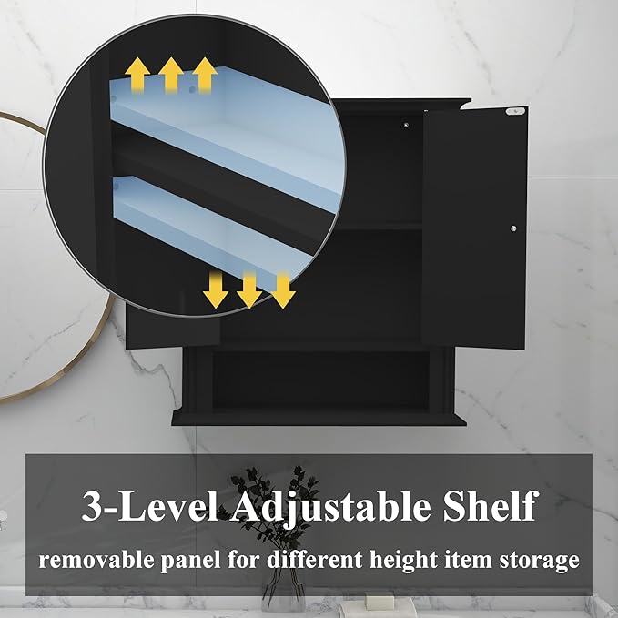 Bathroom Cabinet Wall Mounted| Over the Toilet Storage Cabinet with 2 Doors & Adjustable Shelf, Hanging Wall Cabinet, Upper C