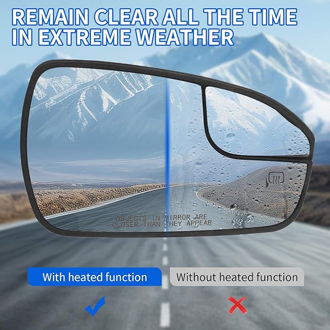 JINCHEN Passenger Side Mirror Glass for 2013 2014 2015 2016 2017 2018 2019 2020 Fusion, Heated Mirror Glass With Backing Plate DS7Z17K707B