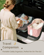 Pink Diaper Caddy Organizer – Portable Storage Basket with Shoulder Strap & Stroller Hooks, Splashproof Quilted Nursery & Car