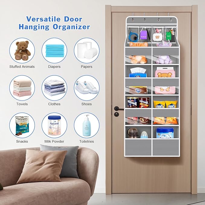 Univivi 5-Shelf Fabric Door Organizer Over Door Hanging Organizer with 8 Deep Pockets and 4 Small PVC Pockets Hanging Storage