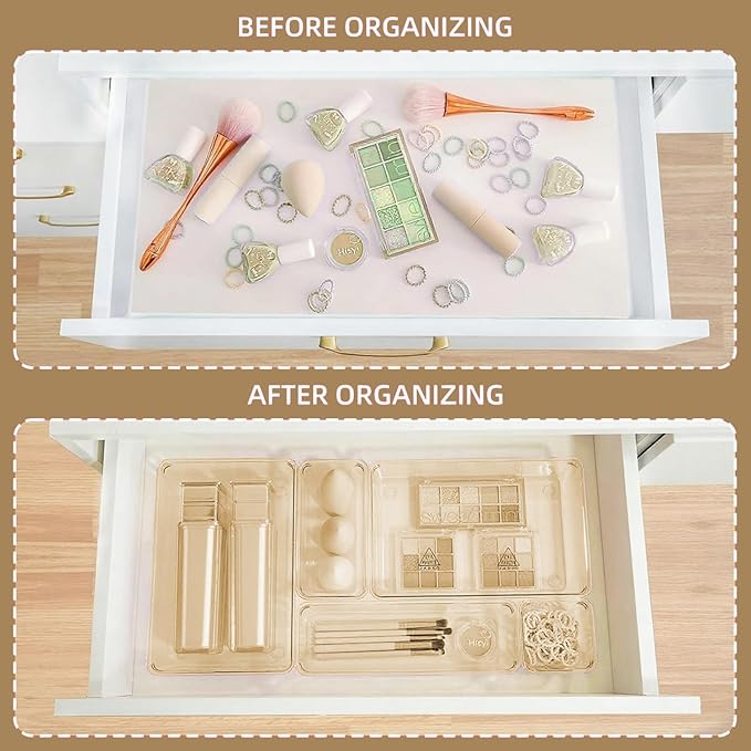 Kitchen Desk Drawer Organizers Storage for Office, Small Acrylic Vanity Trays Makeup Organizer for Drawer Bathroom Plastic Ma