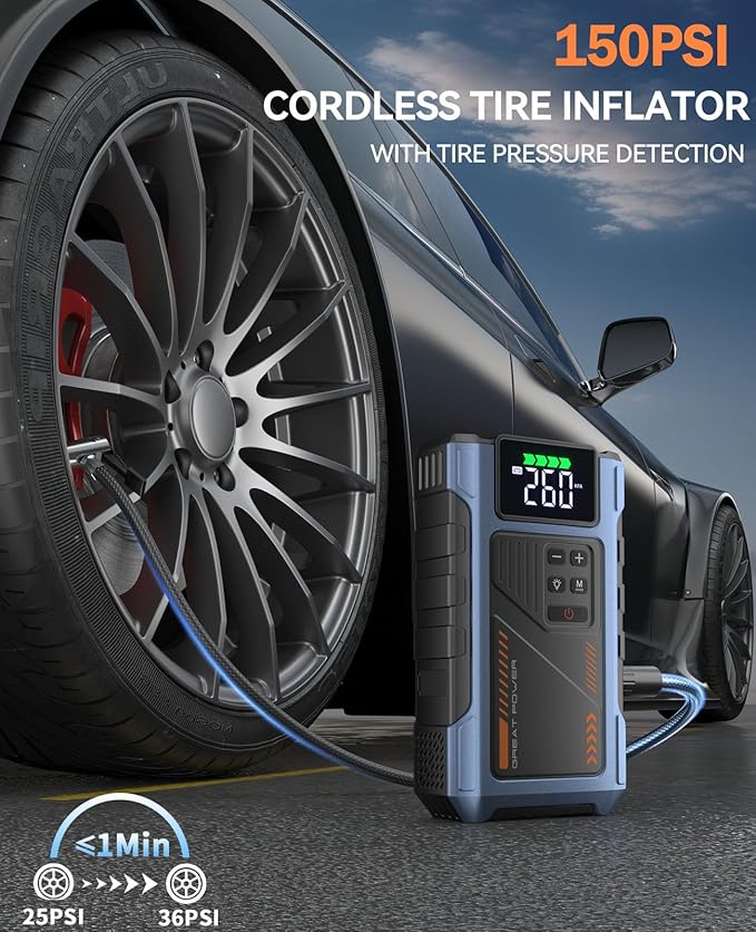 Car Battery Charger Jump Starter with Air Compressor, 4500A Jumper Box for Car Battery Portable Booster Jump Pack, 12V