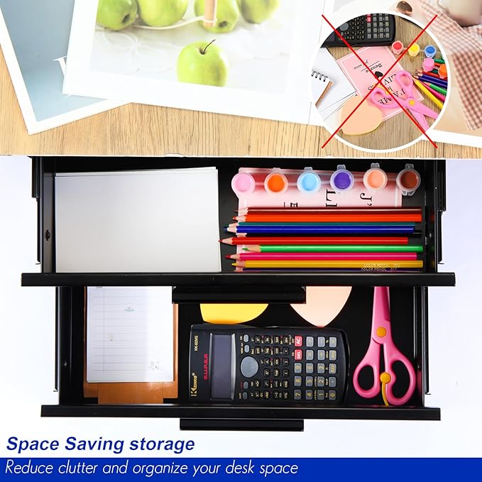 Menkxi 16 inch Under Desk Drawer Storage Pull out Storage Organizer Mounted Metal Sliding Hidden Under Counter Drawer Vertica