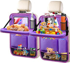 2Pack Car Backseat Organizer with Foldable Table Tray,6 Storage Pockets Car Storage Organizer with Tablet Holder,Car Seat Back Protectors Kick Mats Travel Accessories (Purple)