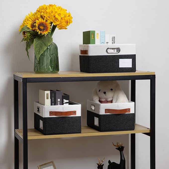 PRANDOM Foldable Storage Bins with Handles [3-Pack] Fabric Collapsible Storage Boxes Baskets Cubes Containers with Handles fo