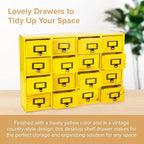 Yellow 16-Slot Wooden Drawer Unit - Country Style Desk Organizer - 20"x3.6”x14” Wooden Storage Box w/ 16 Drawers - Countertop