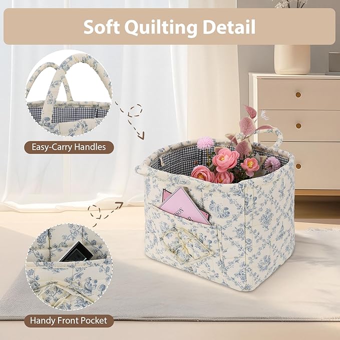 Storage Basket Boho Fabric Large Collapsible Floral Laundry Nursery Hamper Portable Folding Storage for Clothes Toys (Vine-Bl