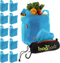 Sturdy Reusable Grocery Bags Foldable and Washable - Made From RipStop Nylon Hold 50lbs - Designed in USA Reusable Shopping Bags Inside a Compact Pod with Carry Clip - 10 Pack in Blue