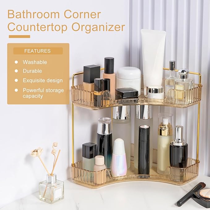 INVSSENE Corner Bathroom Countertop Organizer, Vanity Organizer Trays for Counter, Makeup Organizers, Perfume Tray, Skincare 
