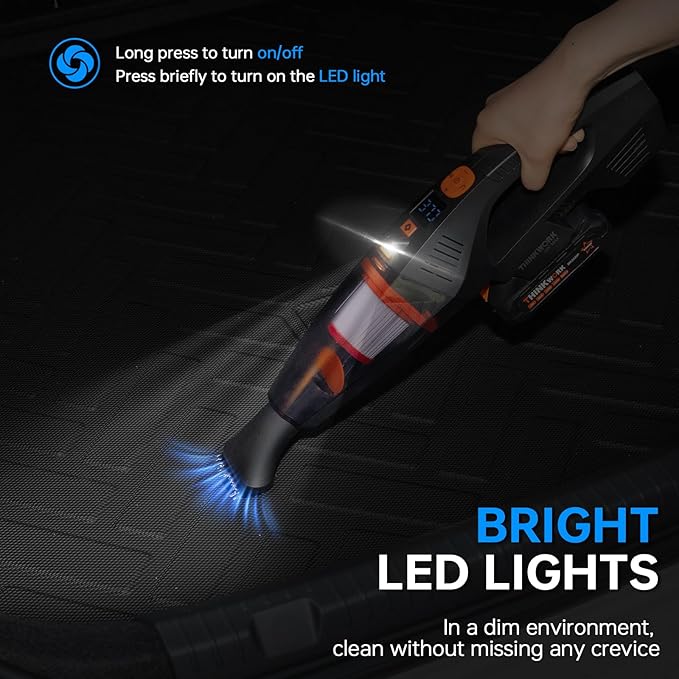 THINKWORK 20V Car Vacuum & Air Inflator, Dual Function High Power Handheld Cordless Vacuum with 18000pa Suction Power for Car