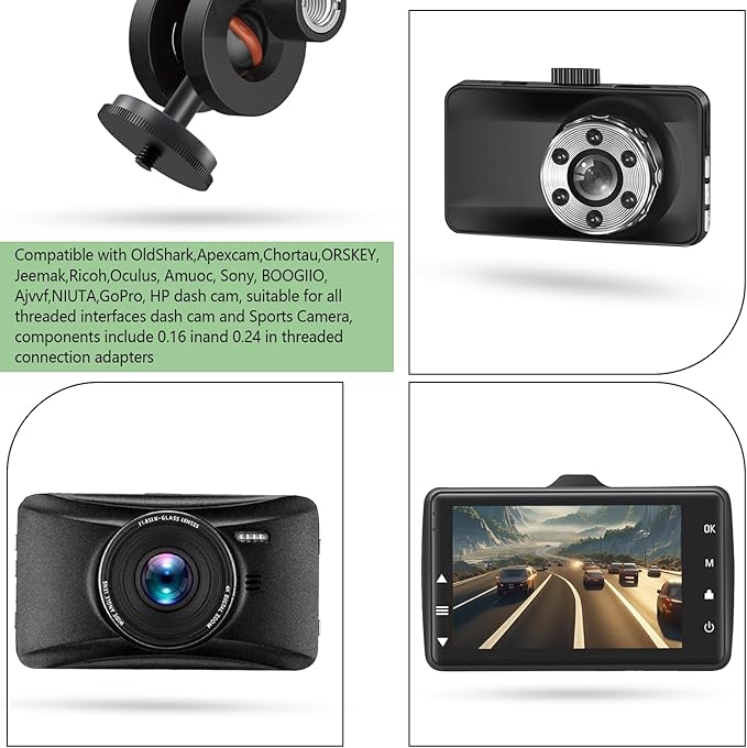 Dash Cam Mount, 1/4 "1/8" Threaded Camera Bracket, Aluminum Rearview Mirror Driving Recorder Mounting Base, Suitable for OldShark Apexcam Chortau ORSKEY Jeemak Ricoh GoPro NIUTA Dash Cam