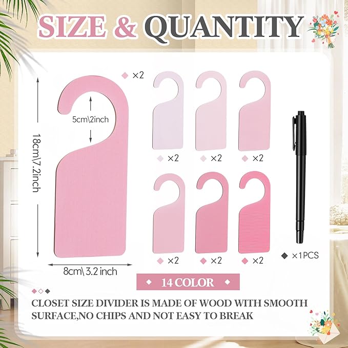 Patelai 14 Pcs Blank Wooden Clothing Rack Divider with Marker Pen Closet Blank Organizers Hanger Separators Hanging Closet Di